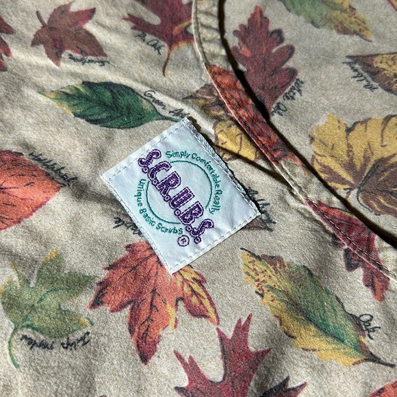 S.C.R.U.B.S. Tan Autumn Leaves Patterned Scrub Top - Picture 4 of 5